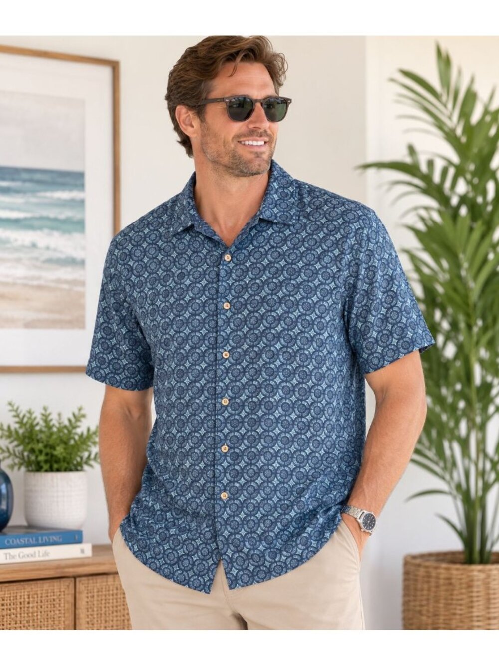 Rowm NWOT Men's Blue Relaxed Fit Camp Collar Button Up Shirt 3XB